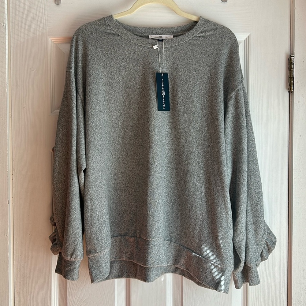 NWT Heather Grey Top with Ruffled Sleeves